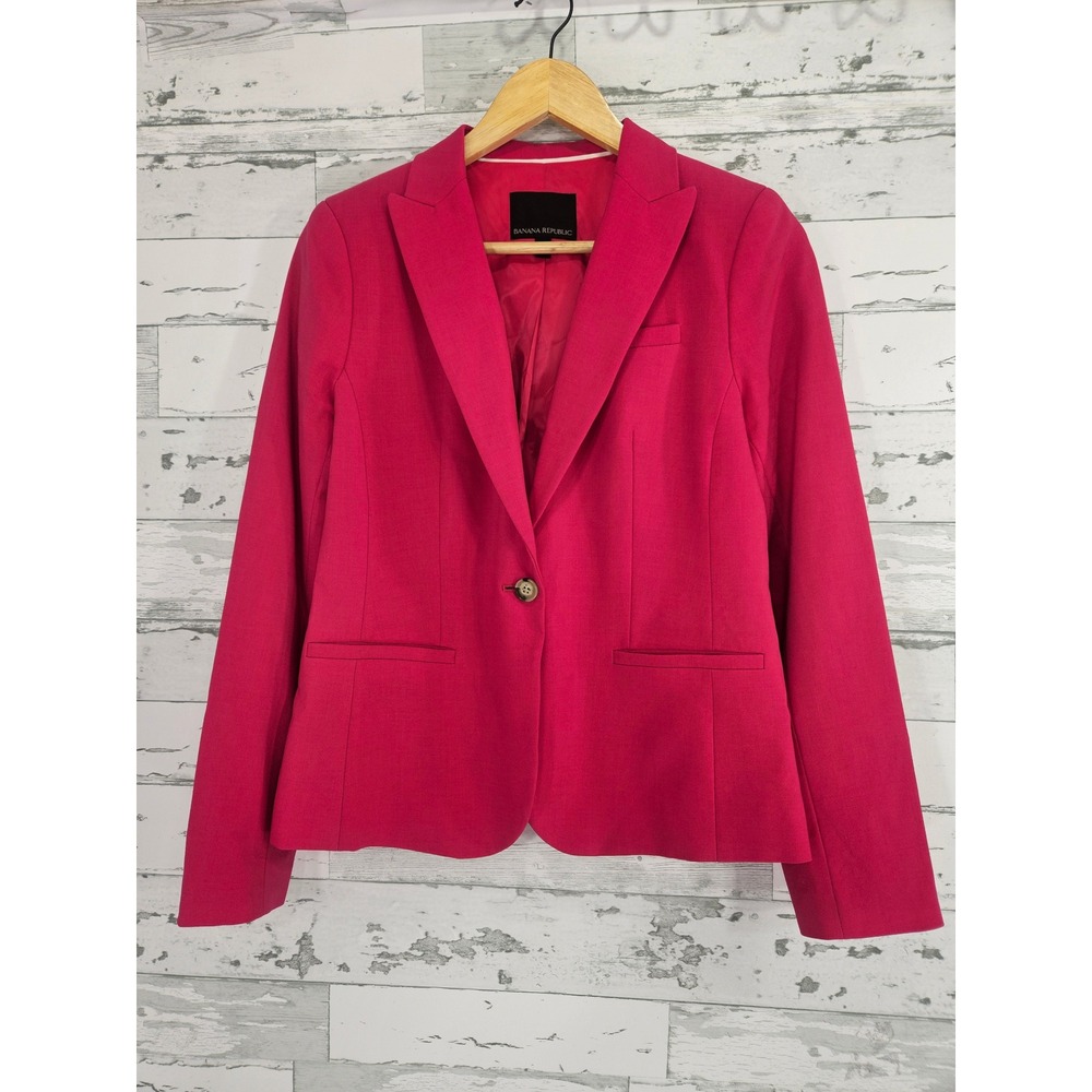 Banana Republic Womens Pink Wool Blend Single Button Blazer Jacket Size 4